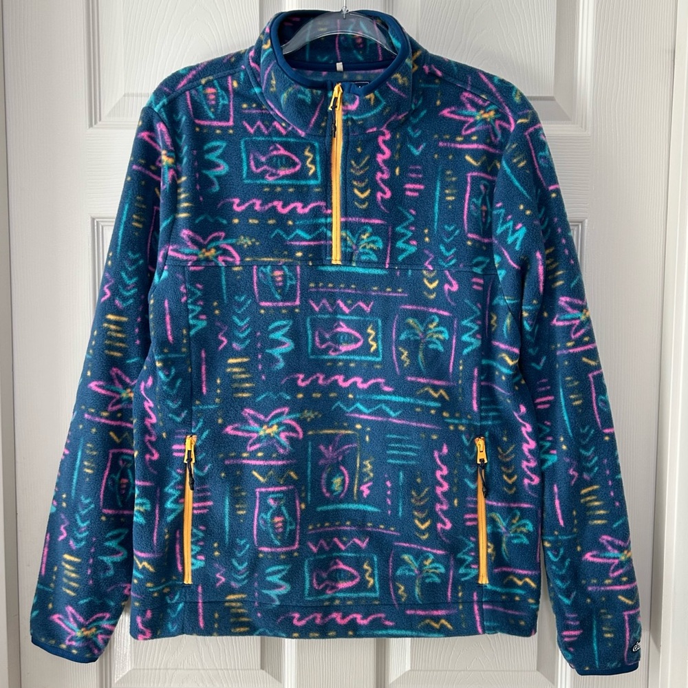 Chubbies The Chilly Vibe Blue Neon Patterned Fleece Quarter Zip